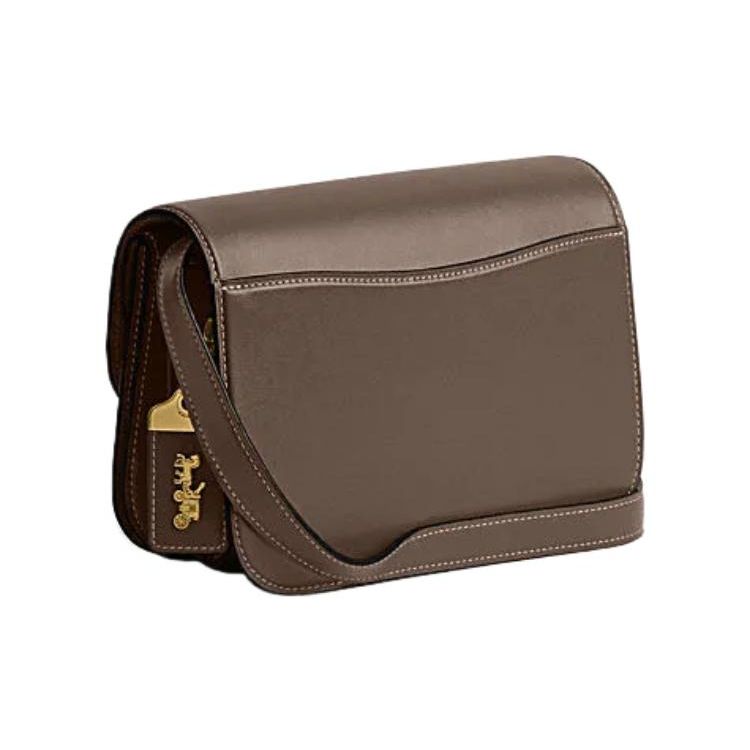 Coach Idol 21 Gold Logo Chain Magnetic Buckle Flap Leather Messenger Bag Women Bags Deep-Gray CM557-B4CBD