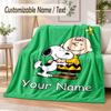 Snoopy Peanuts Custom Name Flannel Throw Blanket Soft Warm for Sofa Bed Indoor Home Use