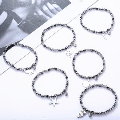 Stainless Steel Clover Charm Bracelets for Women Silvery Minimalism Round Beads Chain with Rhinestone Fashion Jewelry Wholesale