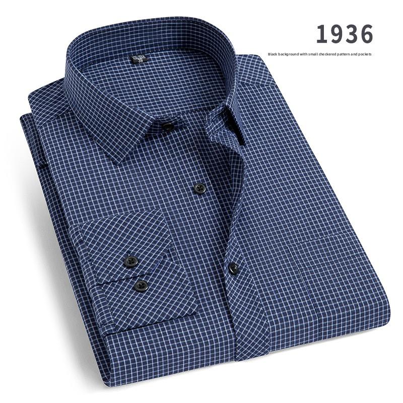Men's Striped Long Sleeve Shirt, Cotton Blend Square Collar Business Shirt, Lightweight Pocket Top