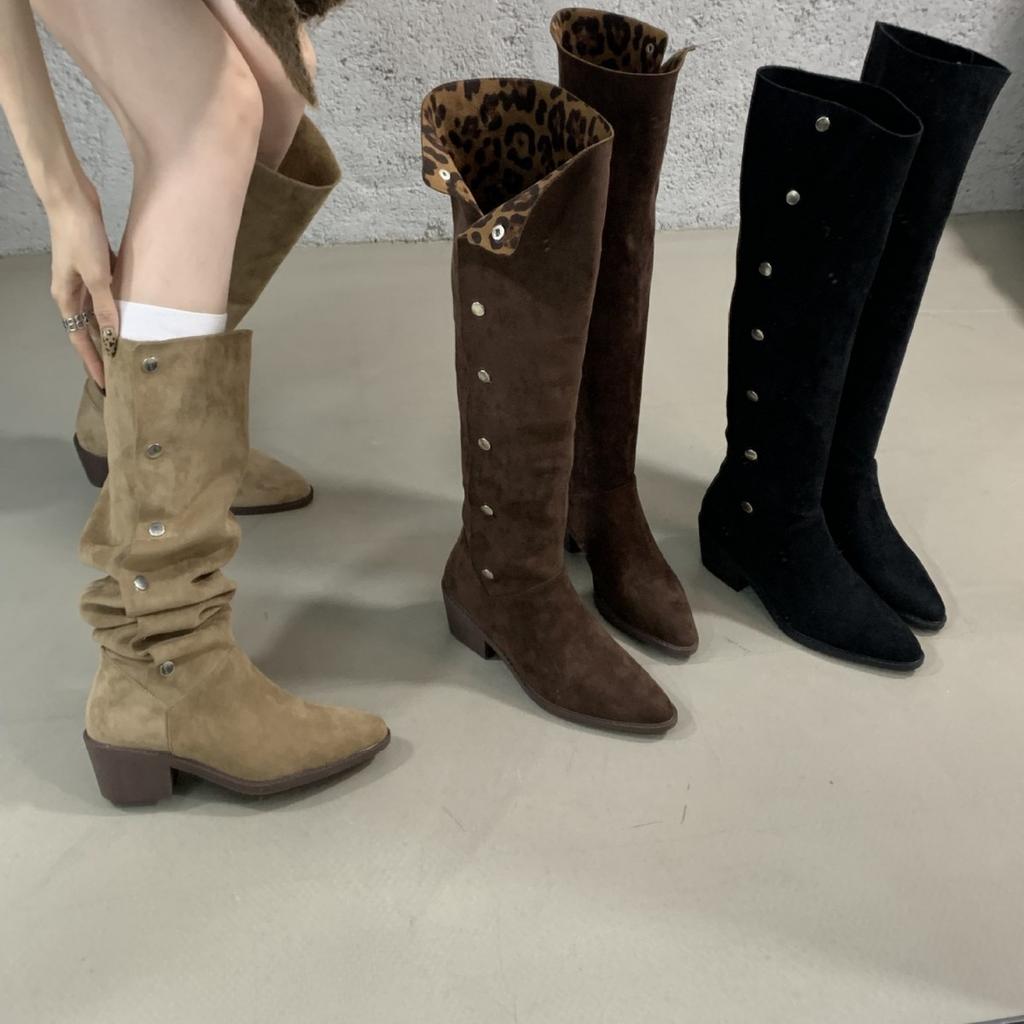Internet Celebrity Leopard Print Fashion Knee Boots Women 2025 Autumn New Wear Versatile Three Wear Heightening Fashion Boots Shoes
