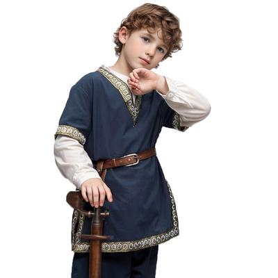 ANDHOM Viking Pirate Medieval European Knight Short Sleeve Renaissance Costume for School and Parties Kids' Costume, Costume, Boys' V-Neck Shirt,