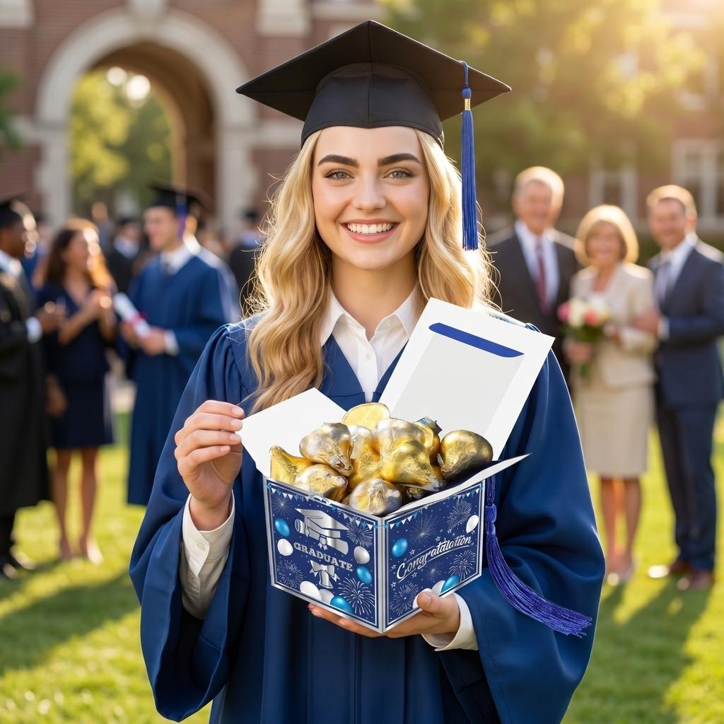 Graduation Cap Candy Boxes Set 15 Pieces Graduation Party Favor Boxes with Tassel and Printed Graduate Design for Celebration Events
