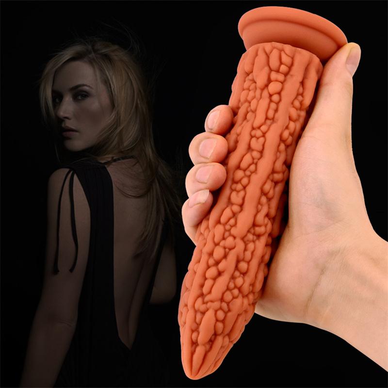 Sexy Bitter Gourd Stick Color Fake Penis Silicone Simulation Penis Masturbation Device for Men and Women Anal Expansion Anus Deep Sucker Anal Plug