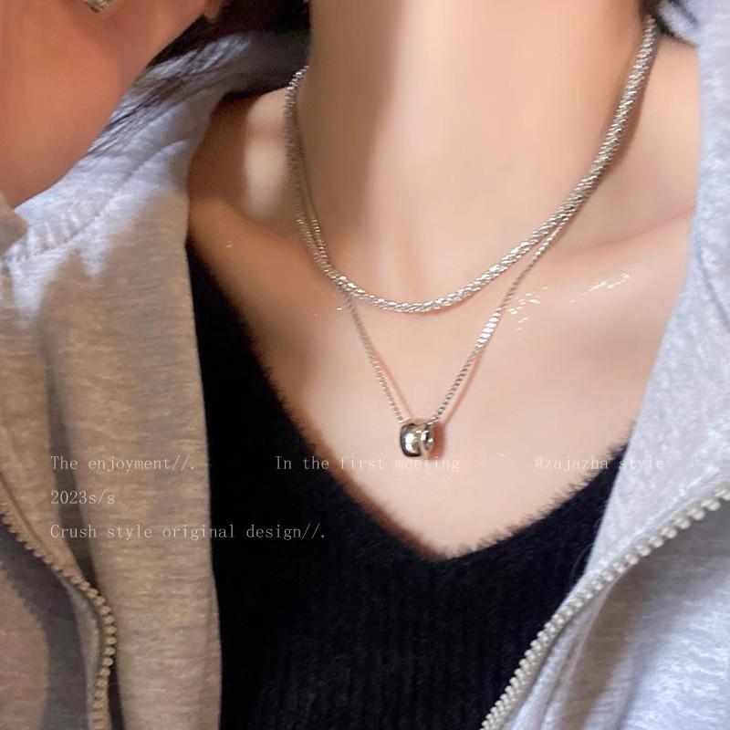 Sweet & Cool Style Double-Layered Ring Pendant Clavicle Necklace for Women