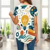 Womens Plus Size Short Sleeve Top Stationery Book Pencil Print Irregular Pointed Hem Summer Casual Blouse