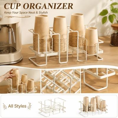 Metal Disposable Cup Holder Organizer Rack Stackable Paper Cup Dispenser Stand for Kitchen Office Coffee Station