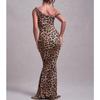 2025 Summer Sexy Halter Leopard Printed Suspender Dress New Fashion Elegant Sleeveless Bodycon Slim Long Party Dresses Women Clothing