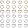 60Pcs 2 Colors Alloy Charms with Rhinestone Cadmium Free & Lead Free Heart Platinum & Light Gold 17x15x2mm Hole: 2.5mm 30pcs/color