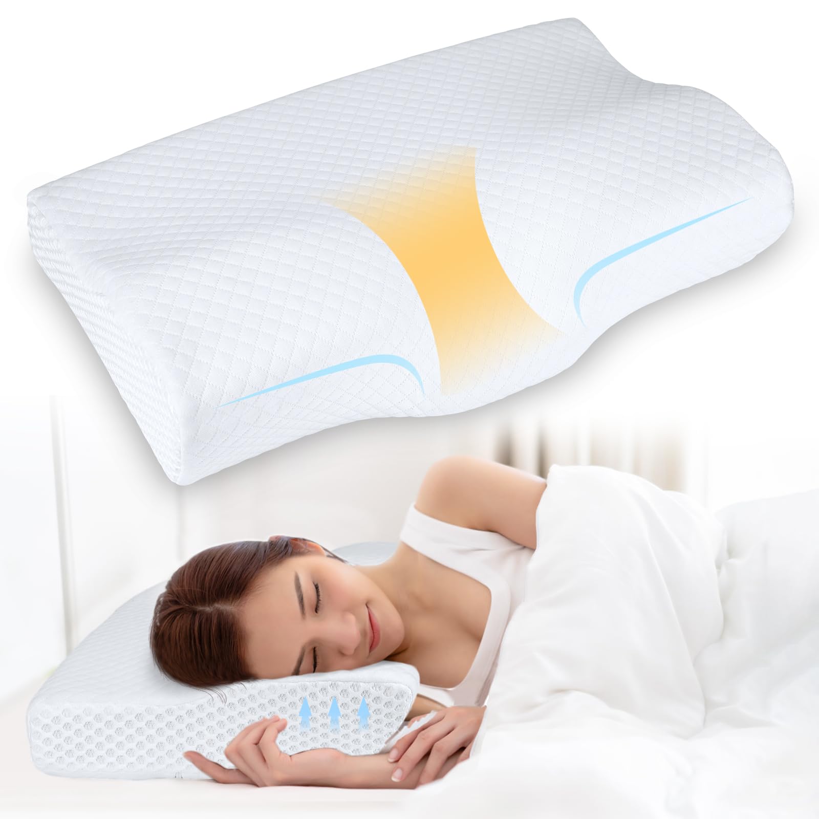 

Pillow for a good night s sleep, memory foam pillow, comfortable pillow, height adjustable, for back and side sleeping, washable cover