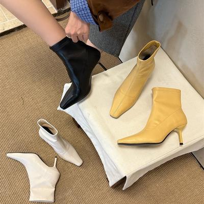 Jetzt Südkorea Dongdaemun Damenschuhe 2025 Herbst neu ins Temperament einfach spitz sexy Kitten Heel Stiefeletten