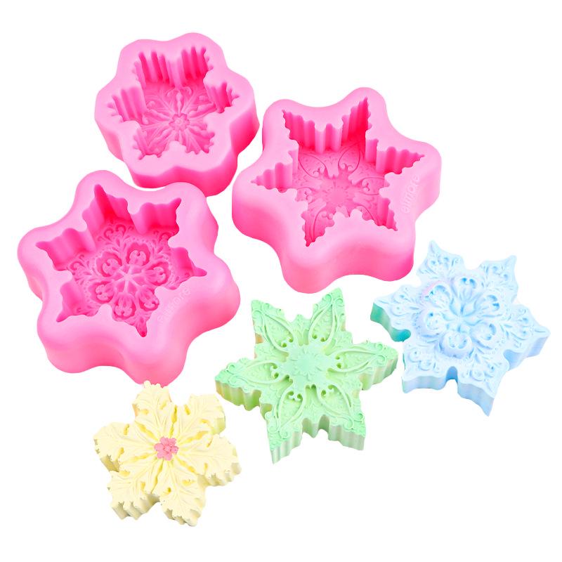 Mucegai de silicon 3D pentru lumânare și săpun în formă de fulg de zăpadă pentru creații de Crăciun