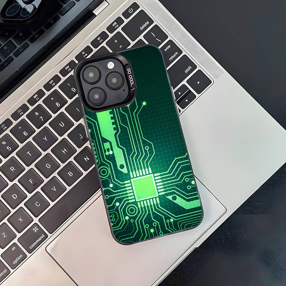 Science Circuit Board Phone Case For iPhone 17,16,15,14,13,12,11,Pro,Max,Plus,Black Matte Shockproof Cover iPhone14
