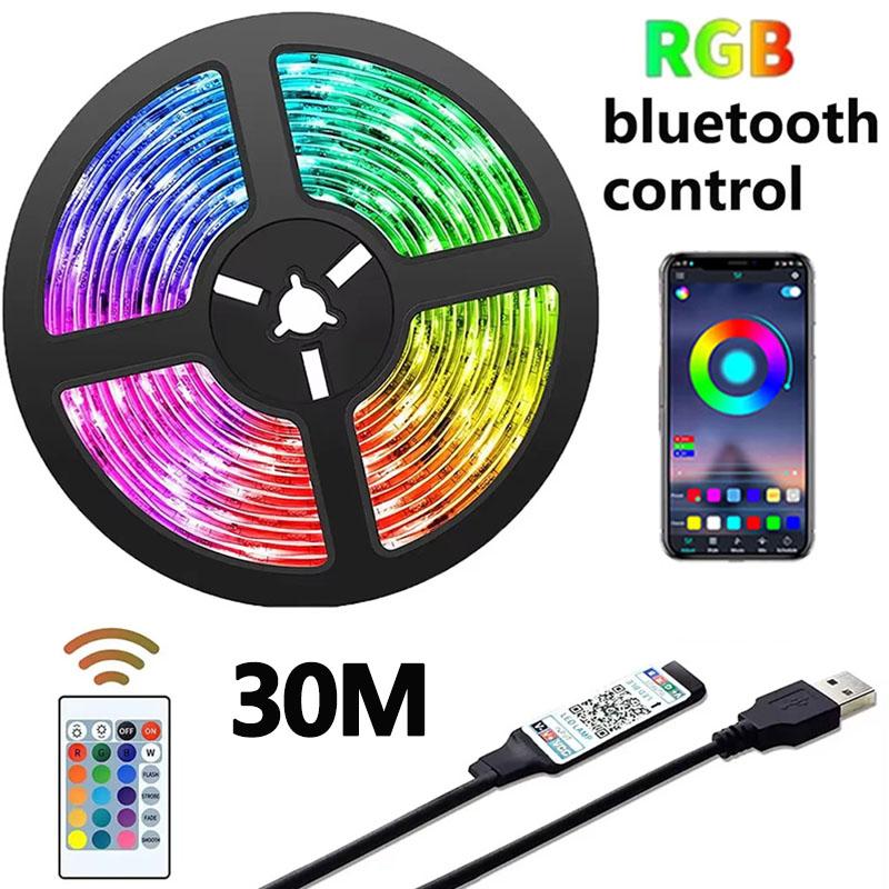 RGB LED Strip Lights TV Backlight Dimmable 1-30M USB 5V Bluetooth and 24Keys Remote Control RGB Lights For Home Party Decoration
