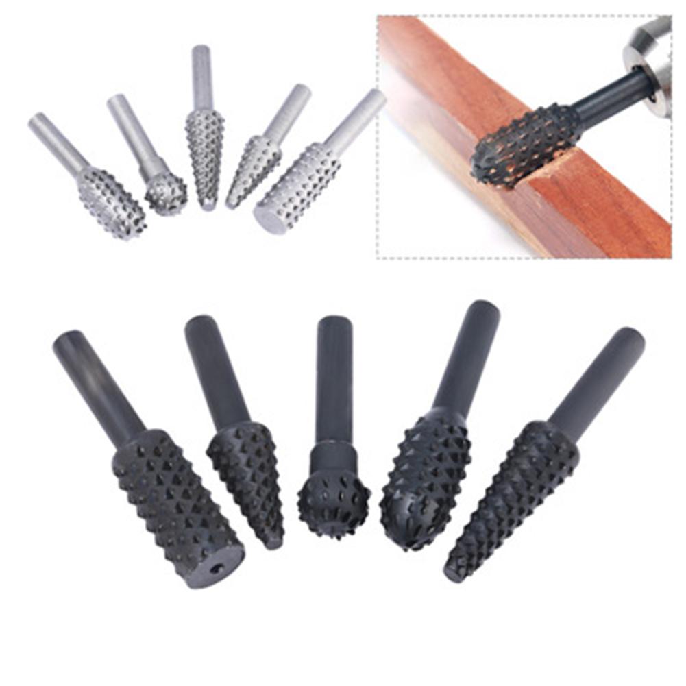 5pcs/Set Steel Rotary Rasp File 1/4" Shank Rotary Craft Files Rasp Burrs Wood Bits Grinding Power Woodworking Hand Tool