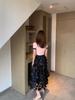 Women's European-Style Black Midi Skirt - 2025 High-End Mesh A-Line Umbrella Design