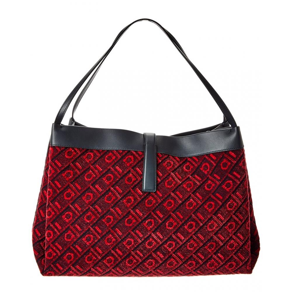 Salvatore Ferragamo Ferragamo Monogram Canvas   Leather Tote Blue