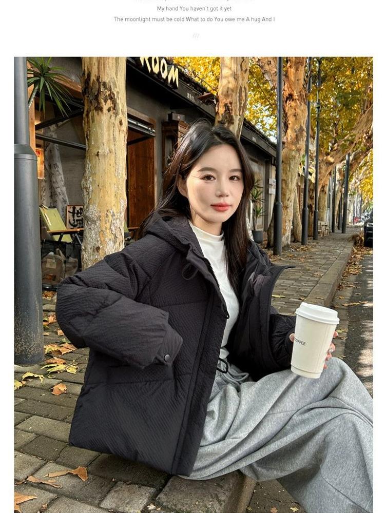 Damen Kurze Kapuzen-Winddichte Verdickte Warme Winterjacke mit Raglanärmeln