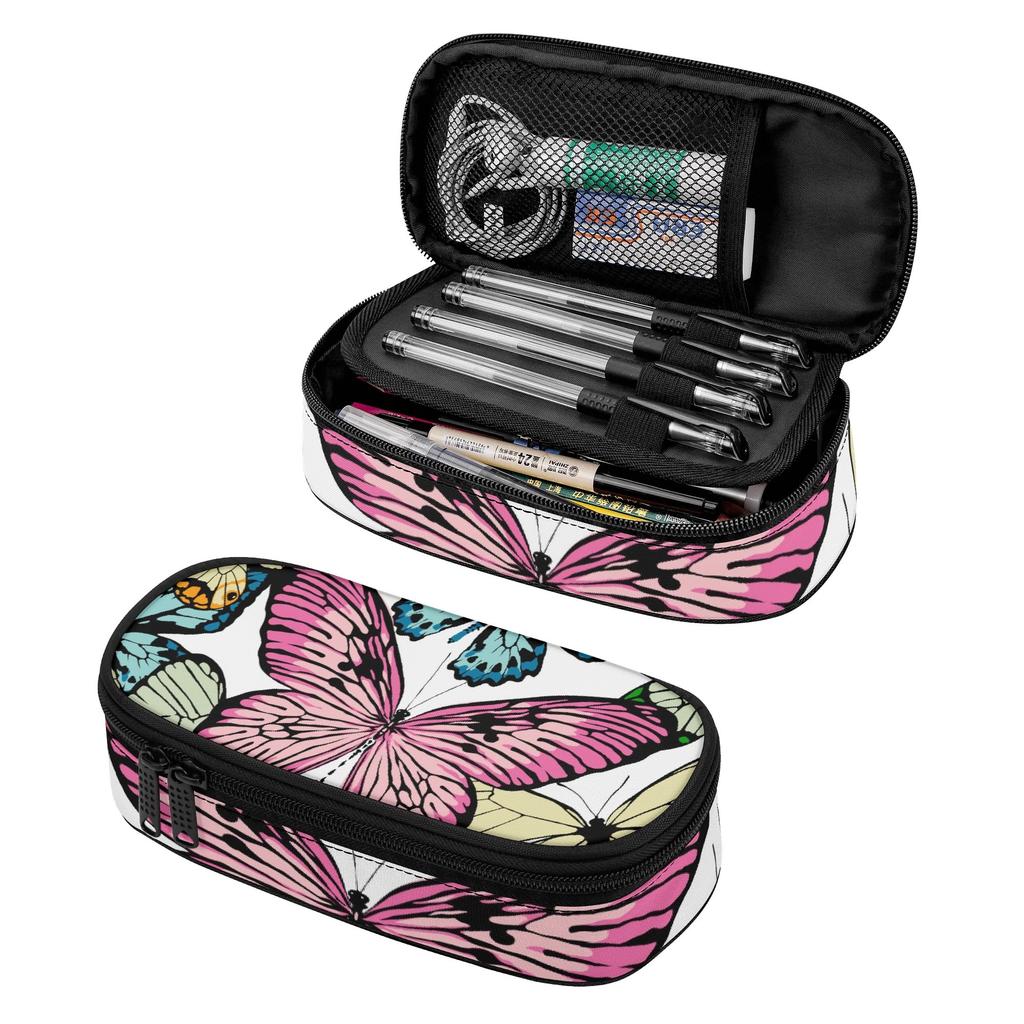 Pencil Pouch 300D Polyester Organized Storage Zipper Closure with Mesh Divider Pen Holders and Large Main Compartment for Students