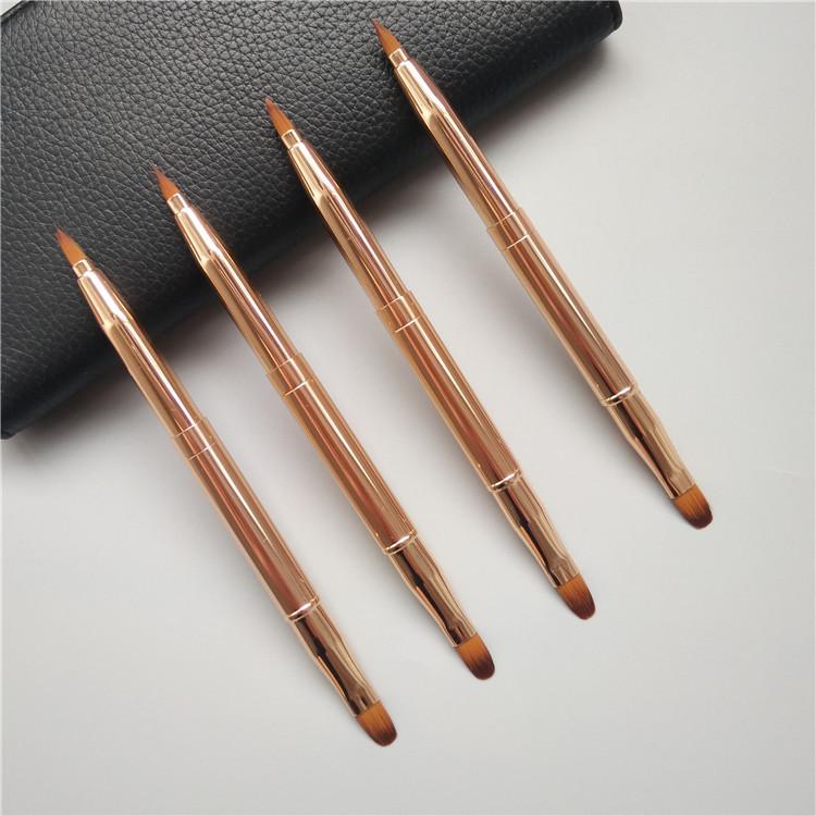 Dual-Head Retractable Lip Brush with Cap - Compact Square Aluminum Design for Lipstick Application
