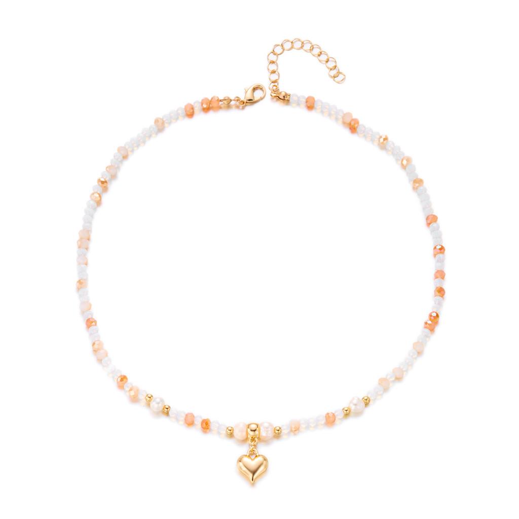 Heart Theme Layered Necklace With Crystal And Pearl For Summer Beach Outfits