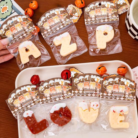 Alphabet Cookie Squeeze Toy with Bell Ball Chain Stress Relief Slow Rising Letter Cookie Sensory Fidget Toy Simulated Food Decompression Tools