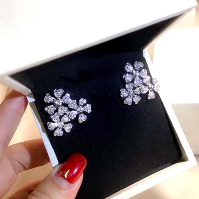 Neu Neue Trendy Phantasie Blume Ohrringe Frauen Weiß CZ Silber Farbe Braut Hochzeit Zeremonie Party Stud Ohrring Erklärung Schmuck