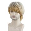 European and American Style Men's Fashion Front Lace Heat Resistant Daily Use Natural Looking Synthetic Fiber Light Golden Short Straight Wig