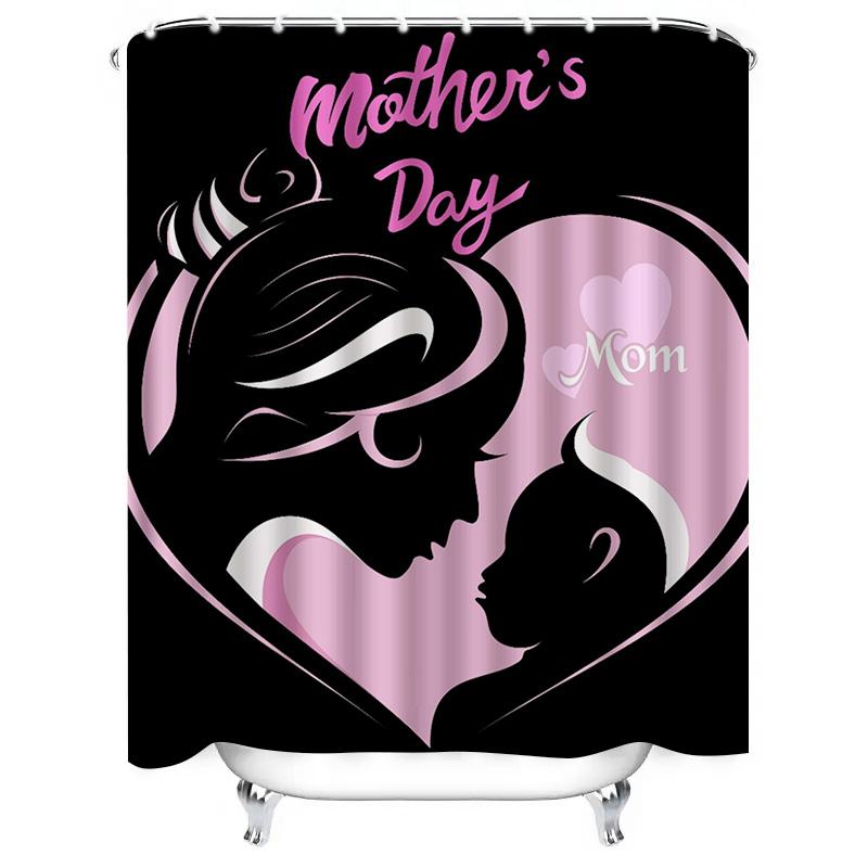 Mother'S Day Heart Print Shower Curtain For Bathroom Decor