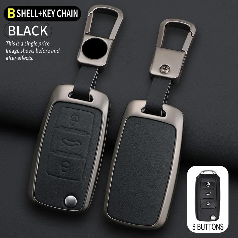 

Шкіряний чохол для ключів із цинкового сплаву для Volkswagen VW Polo Golf Passat Tiguan Beetle Caddy T5 Up Skoda Octavia Seat Leon Altea