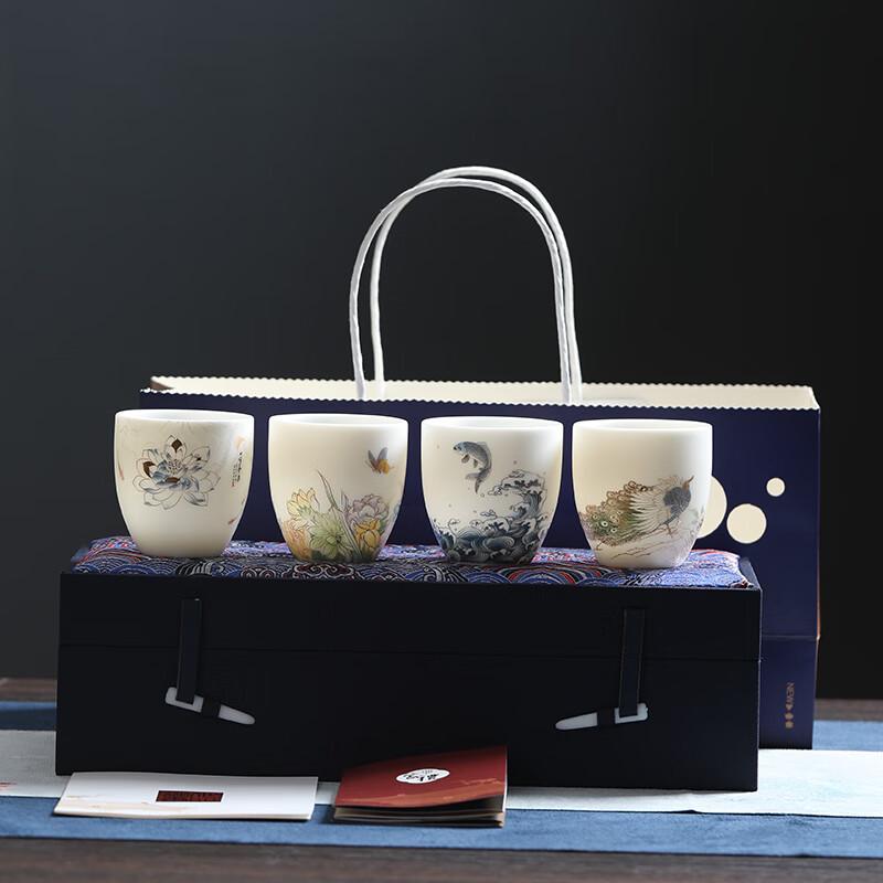 MULTIPOTENT Chinese White Mutton Fat Jade Kung Fu Tea Master Cup Gift Set