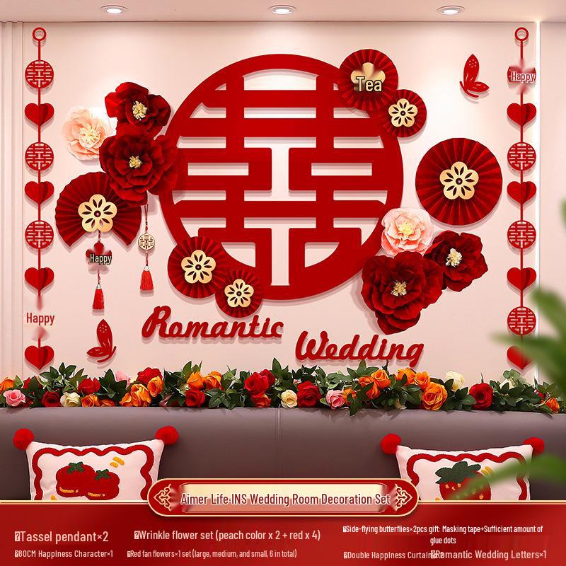 Complete Wedding Room Decoration Set: Groom & Bride's Bedroom and Living Room Décor