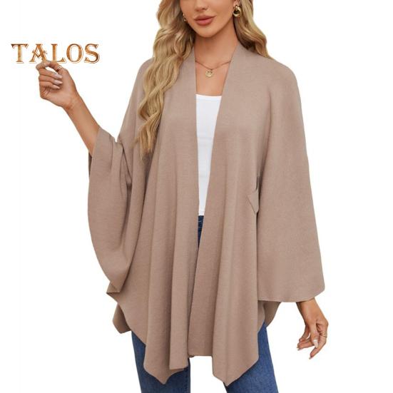 Cloak Tops Women Solid Color Batwing Sleeve Style Shawl Coat Mid-Length Cross Design Cloak Style Blouse