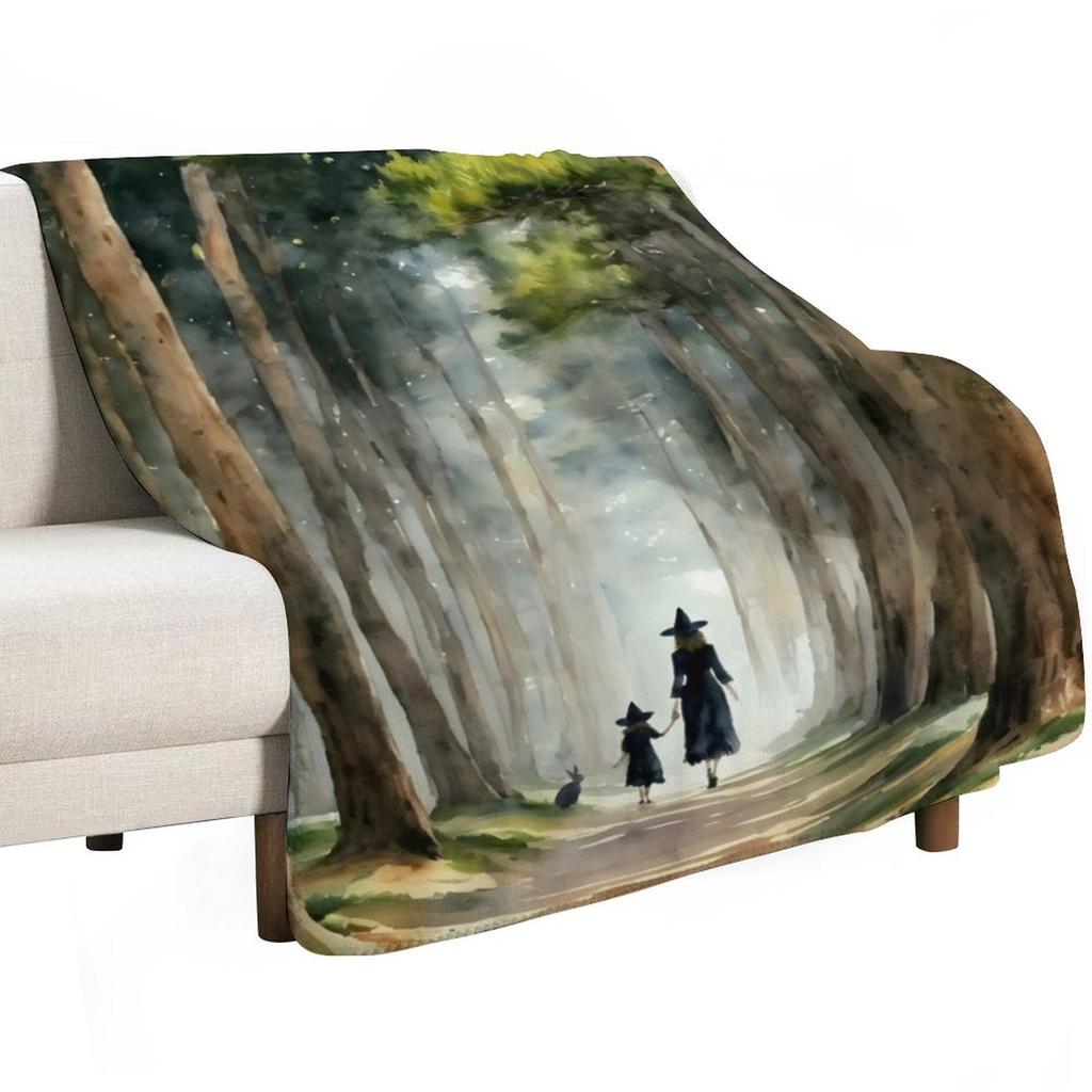 Daughter Witchy Art Print of Mother and Child Witch Witches Pagan Parents Throw Blanket Machine washable soft blanket