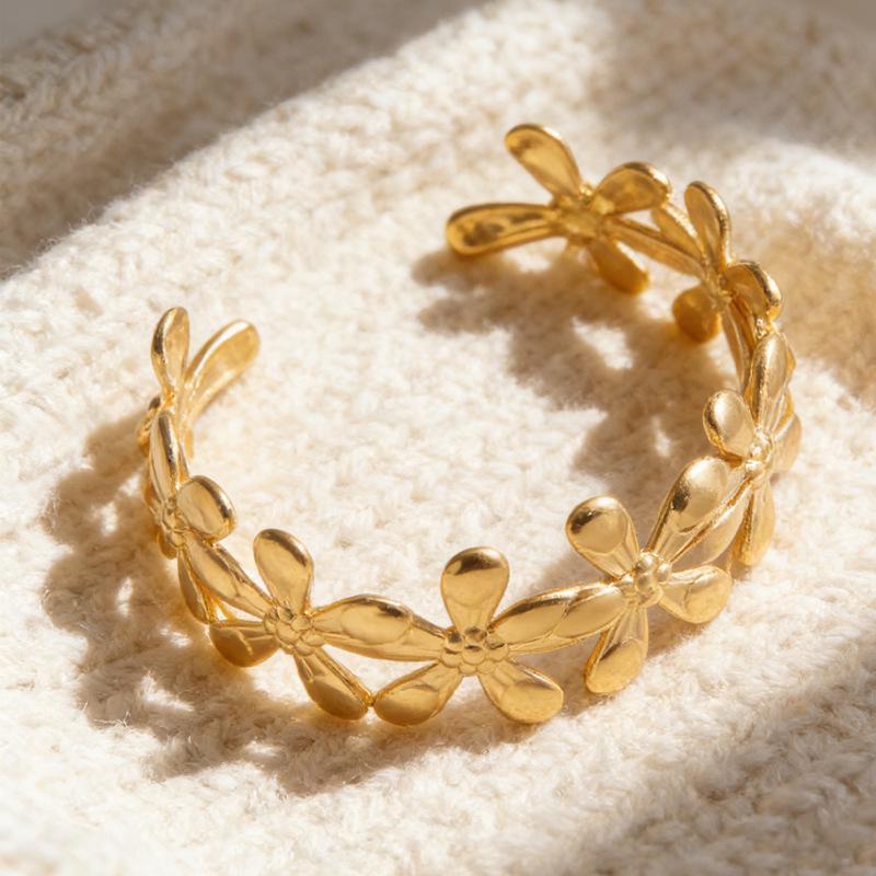 Bracelet Ouvert Ajustable Luxe Floral Européen