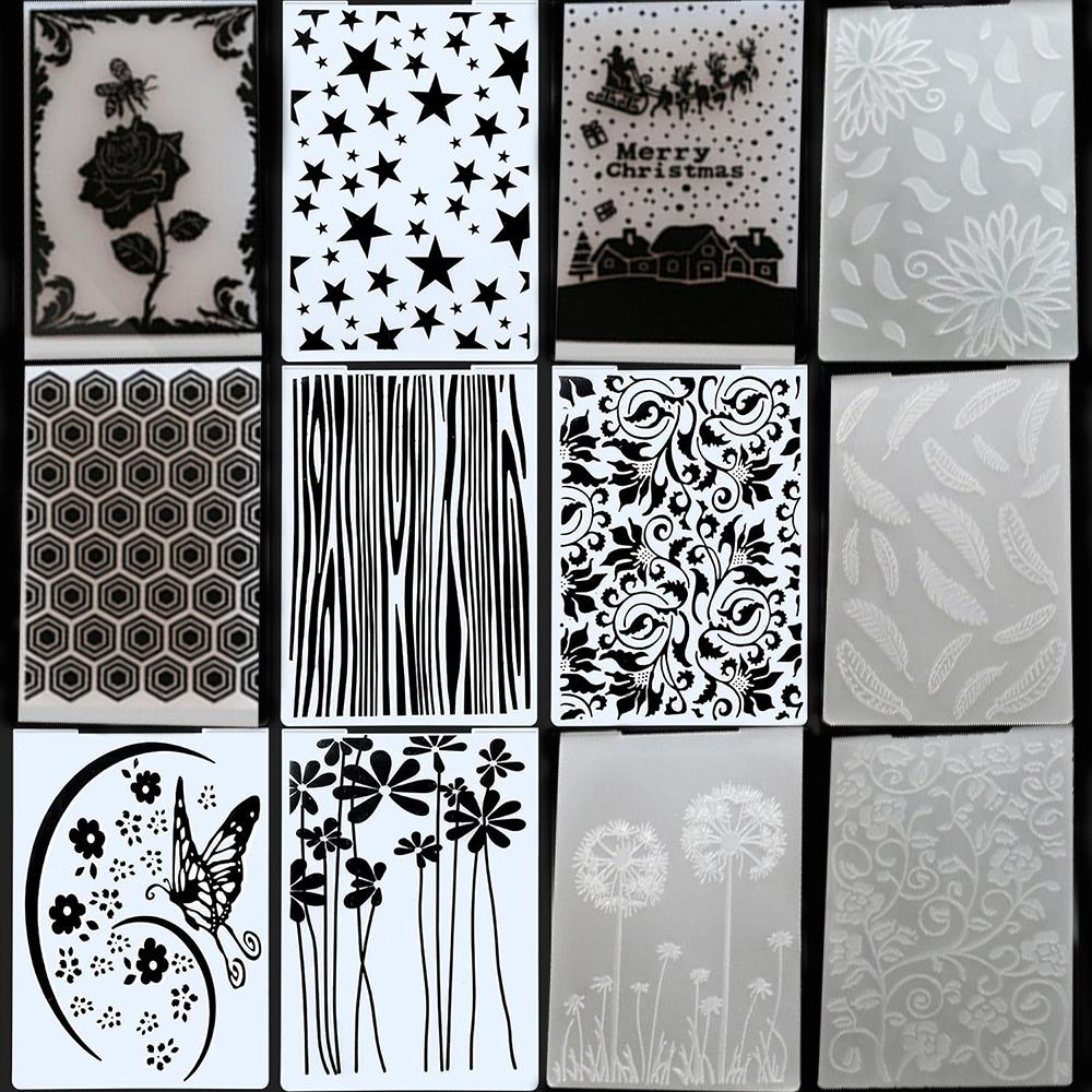 15 Styles Plastic Embossing Folder Template Molds Stamp Stencils DIY Handmade Art Craft Supplies Fondant Cake Decorating Mold