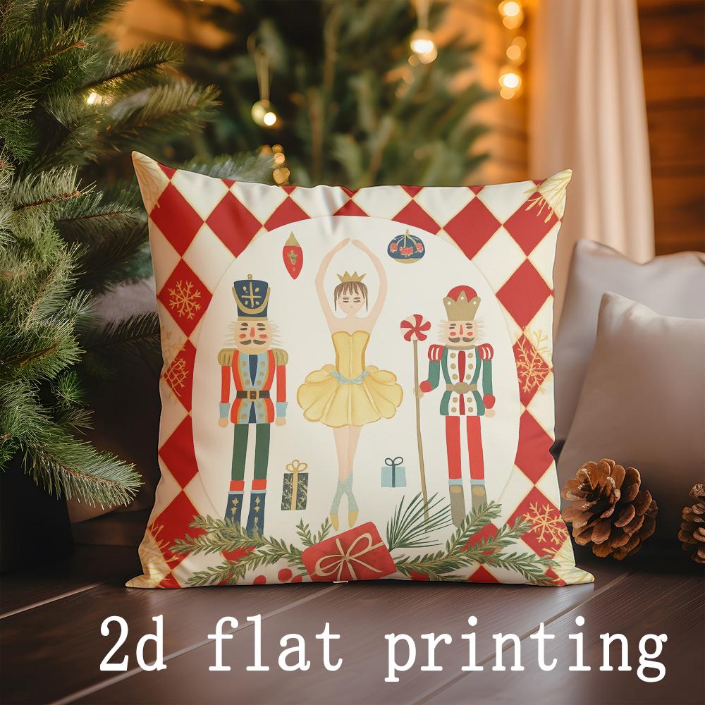 Home Decor Christmas Nutcracker & Deer Pattern Pillow Covers Pattern Cushion Cover Suitable for Sofa Bedroom Car Pillow Cover