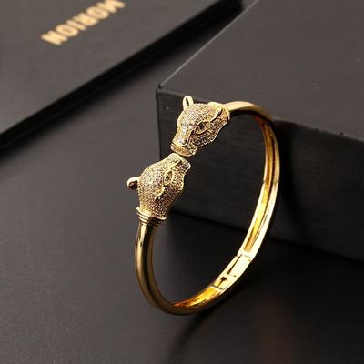 Pulsera Abierta de Leopardo de Moda para Mujer con Circonita Micropavimentada