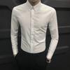 Spring and Autumn Korean Edition Polo Collar Panel Button Business Casual Slim Fit Non Ironing Men's Hidden Button Shirt