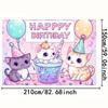 2D Kawaii Cat Party Backdrop, Kids Birthday Background Cloth