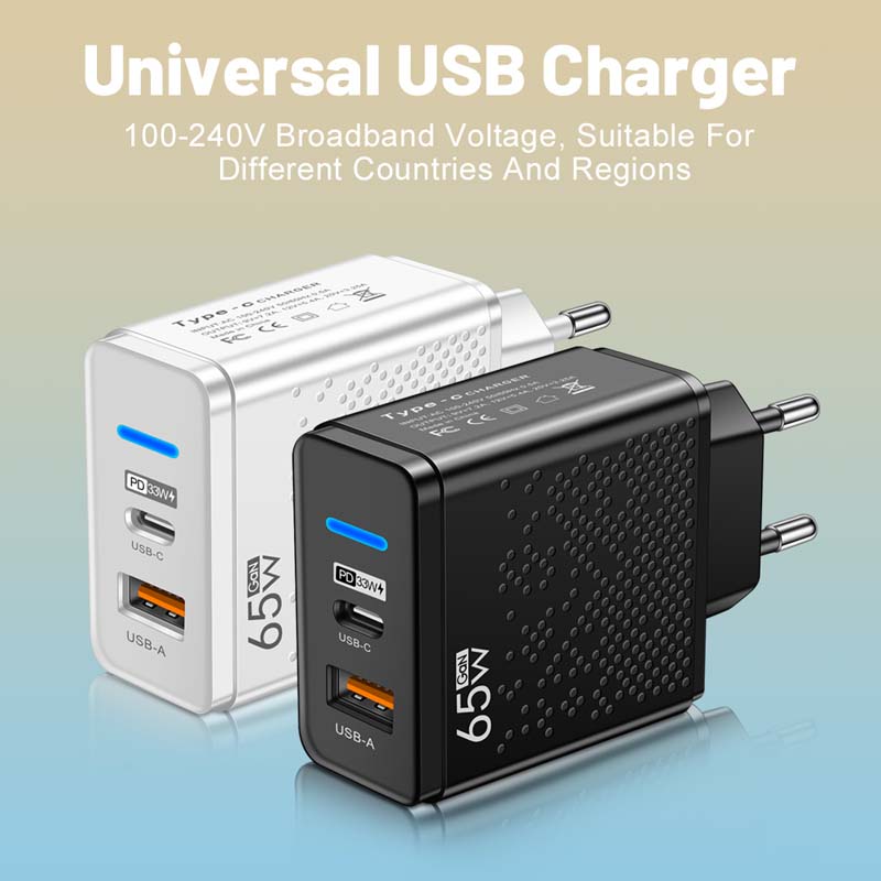 65W GaN Charger EU KR AU Plug Adapter Laptop Fast Charging For iPhone USB Type C Quick Charger Mobile Phone USB Charger
