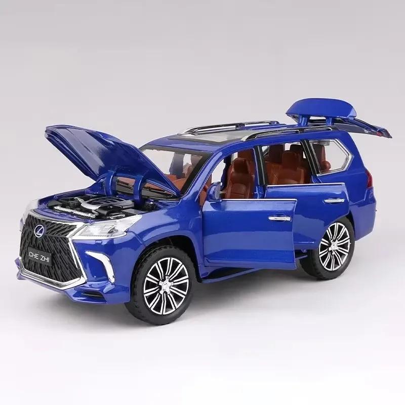 1:24 LM300H LX570 Car Model Toy Alloy Diecast Sound Light Pull Back Door Opened Miniature Models Birthday Gifts for Kids