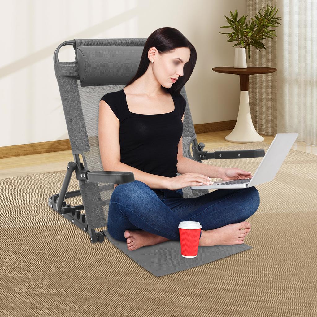 Grey Steel Adjustable Lifting Bed Backrest,8 Gears 86x36.5x70CM Portable Backrest Support With Armrest Free Standing for Bedroom