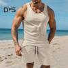 2Pcs/Set Men Sportswear Waffle Fabric Solid Color O-Neck Sleeveless Vest Elastic Waist Wide Leg Shorts Suit Casual Wear