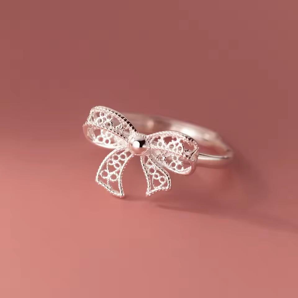 PANJBJ   CopperBowknot Ring for Women Love Heart Minimalism Sweet Romantic Adjustable Jewelry Gift Dropshipping