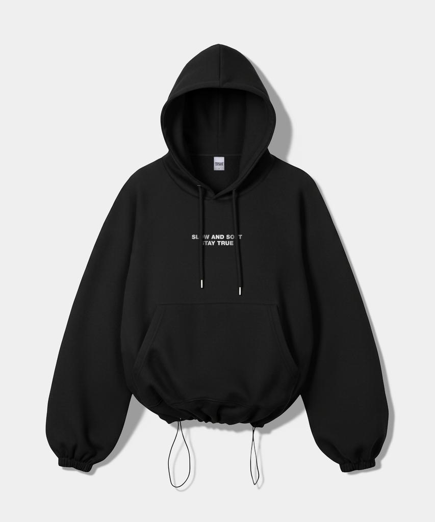 [Set] Small Slow And Soft String Oversized Hoodie + One-Pleat String Pants - Black