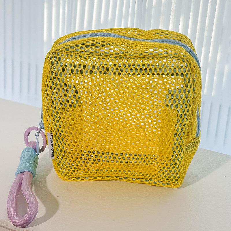 

Dopamine Zipper Mesh Storage Bag Ultra Light Wear-proof Visible Colored Double Layered Makeup Pouch Durable with Handle Coin Bag жёлтый