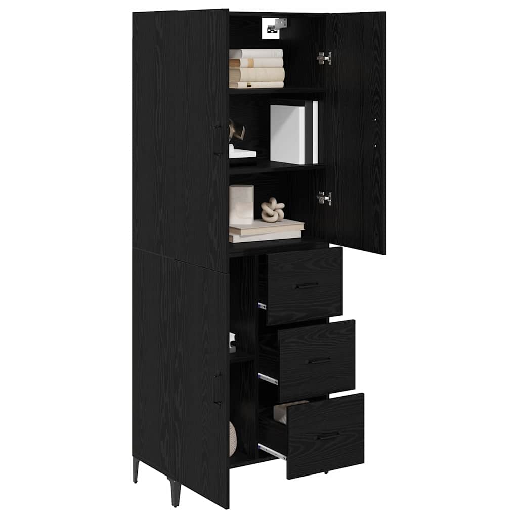 Highboard in Black Oak Look 69.5 x 34 x 180 cm Particleboard