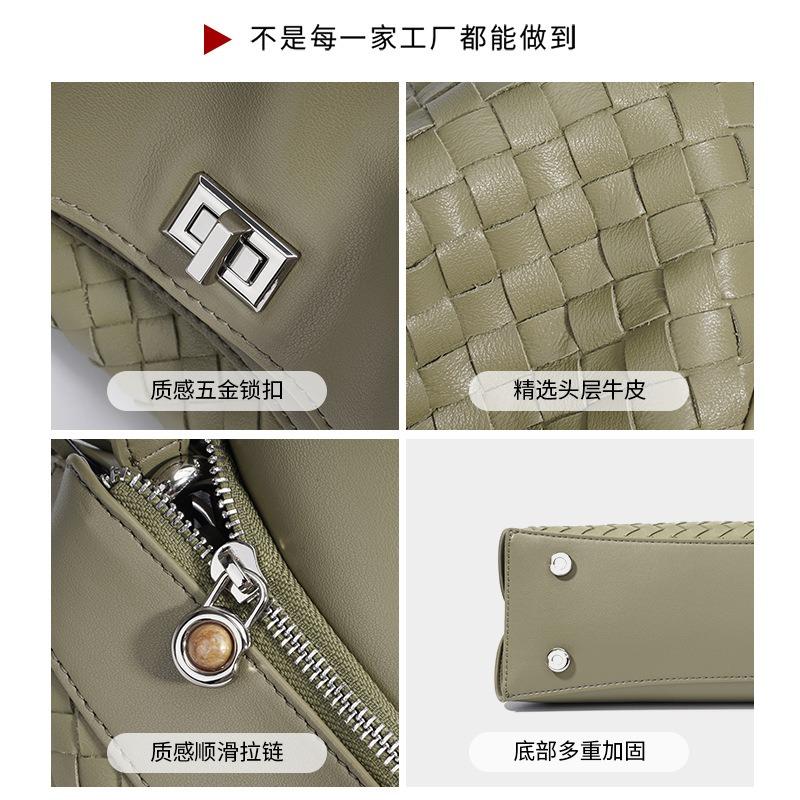 Bag women's hot-selling new retro high-end woven bag first layer cowhide commuter women's shoulder pillow bag