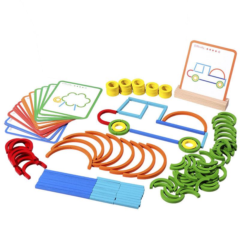 

Деревянные креативные палочки и кольца-головоломки, интеллектуальная игра Монтессори, развивающие игрушки для раннего детства для детей 3 лет